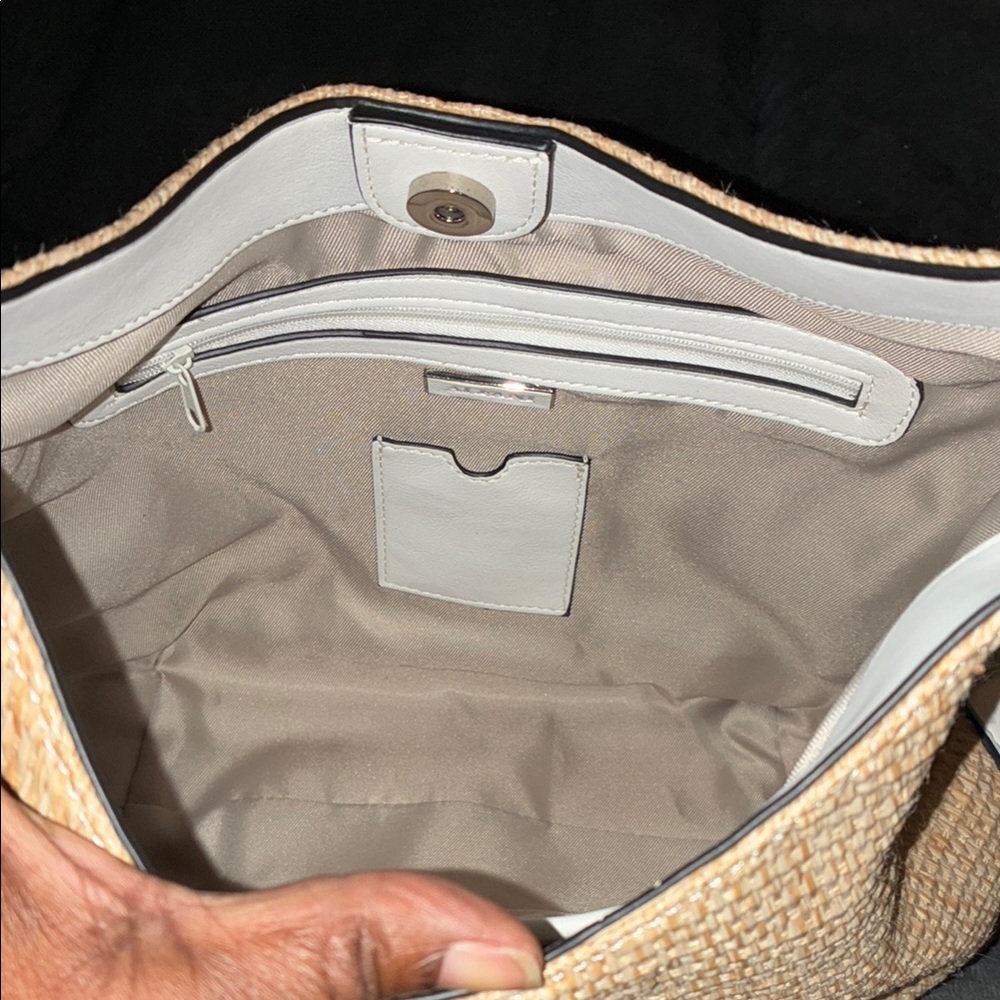 June 7th train π giveaway Alfani Tan and White Shoulder Bag with Textured Design - Picture 7 of 11